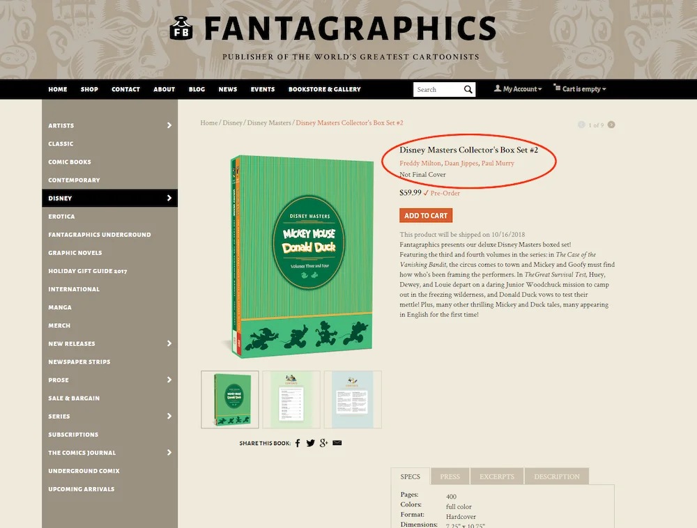 "FANTAGRAPHICS" product example (Disney masters collectors box set #2)